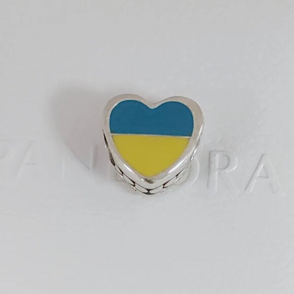 Pandora Ukraine Flag Heart Charm Bead Bracelet Pendant S925 Silver with box - Picture 4 of 7